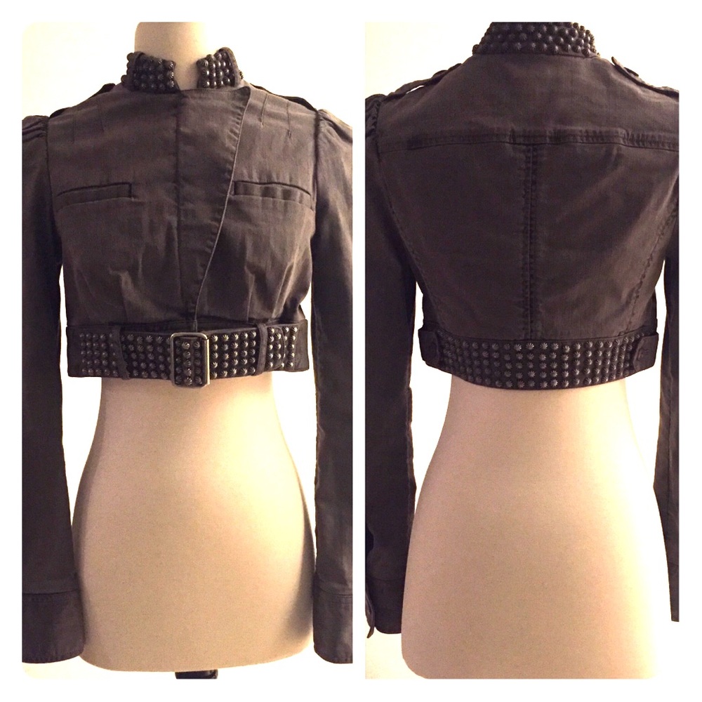 La Rok Studded Cropped Motorcycle Jacket